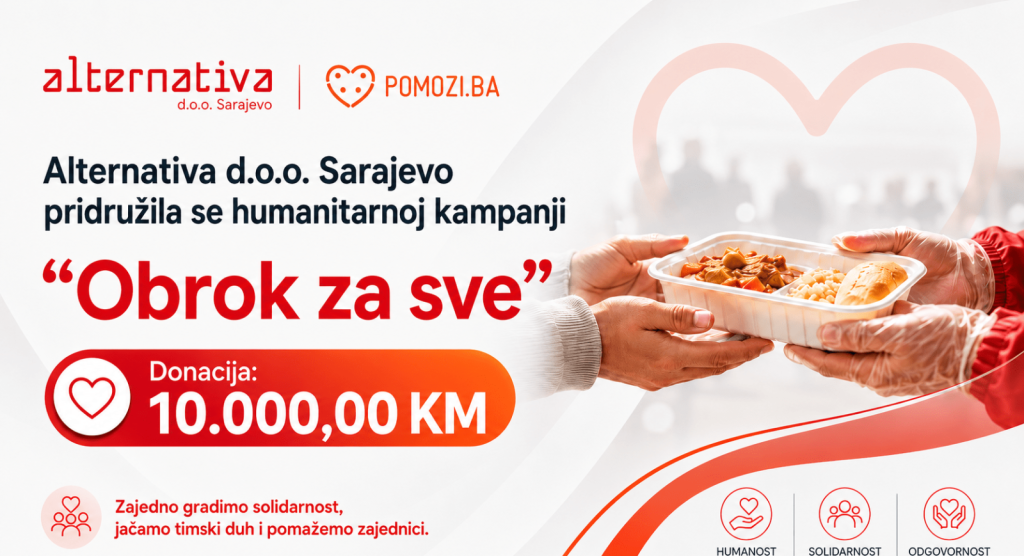Obrok za sve: Alternativa d.o.o. Sarajevo donira 10.000,00 KM