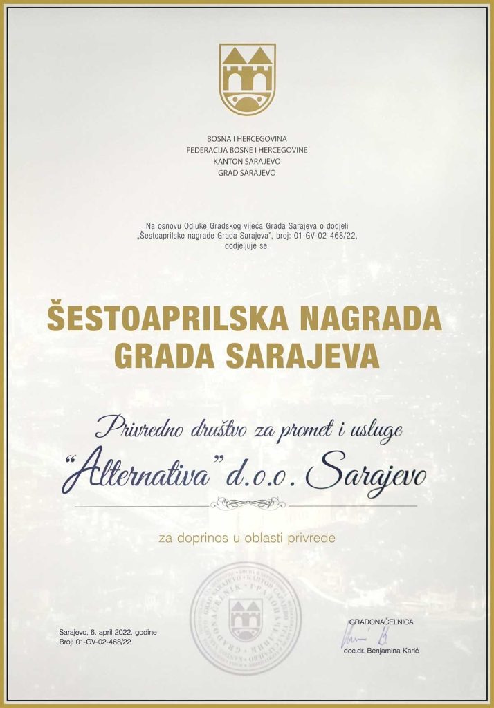 Der Sechster-April-Preis der Stadt Sarajevo 2022 geht an Alternativa