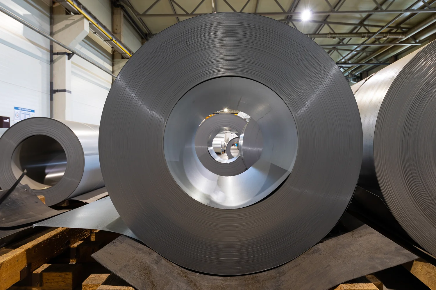 Coils of cold-rolled sheet in the plant, ready for working