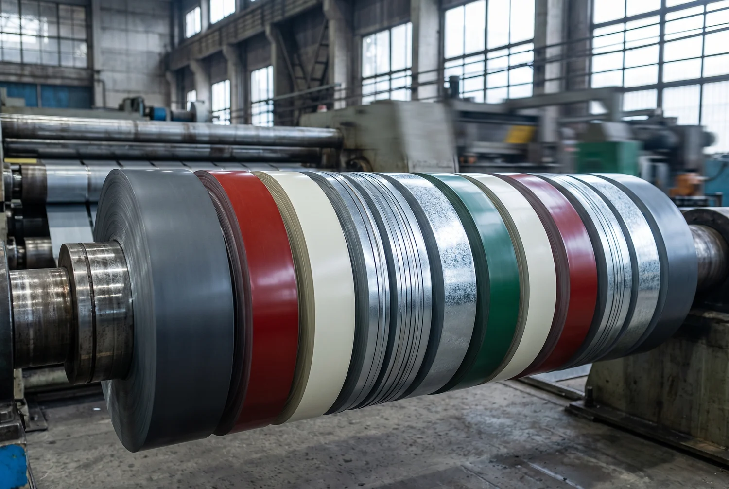 Slit strips of sheet coiled side by side at the exit of the slitting line