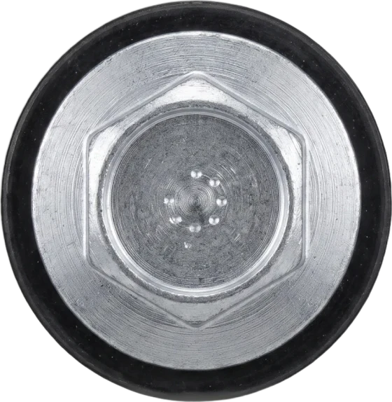 Hexagonal screw head with an EPDM washer, from above